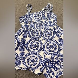 CUPSHE Blue and White Romper Open Tie Back
